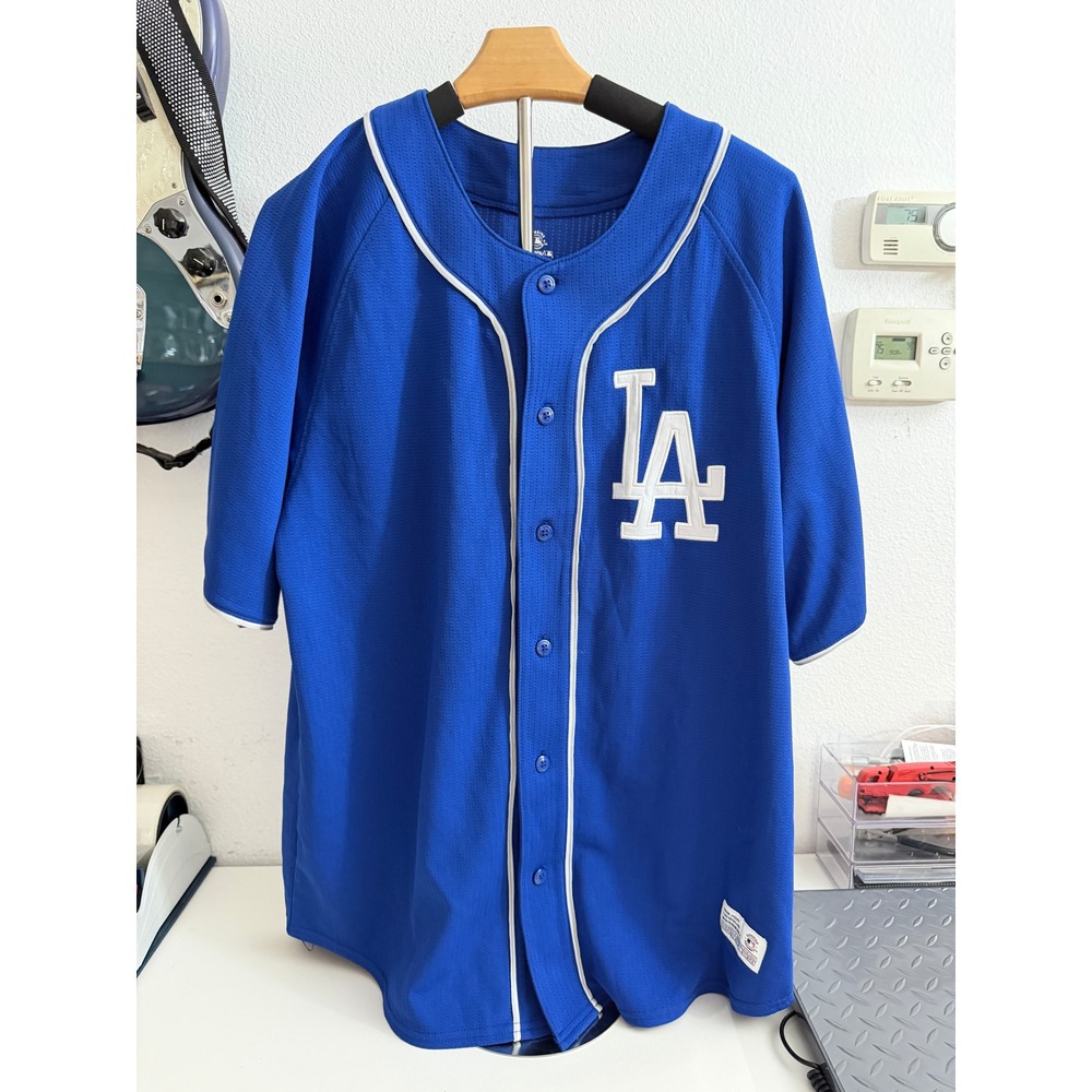 MLB Los Angeles Dodgers Jersey Dynasty Series Blue Mesh Button Up Large